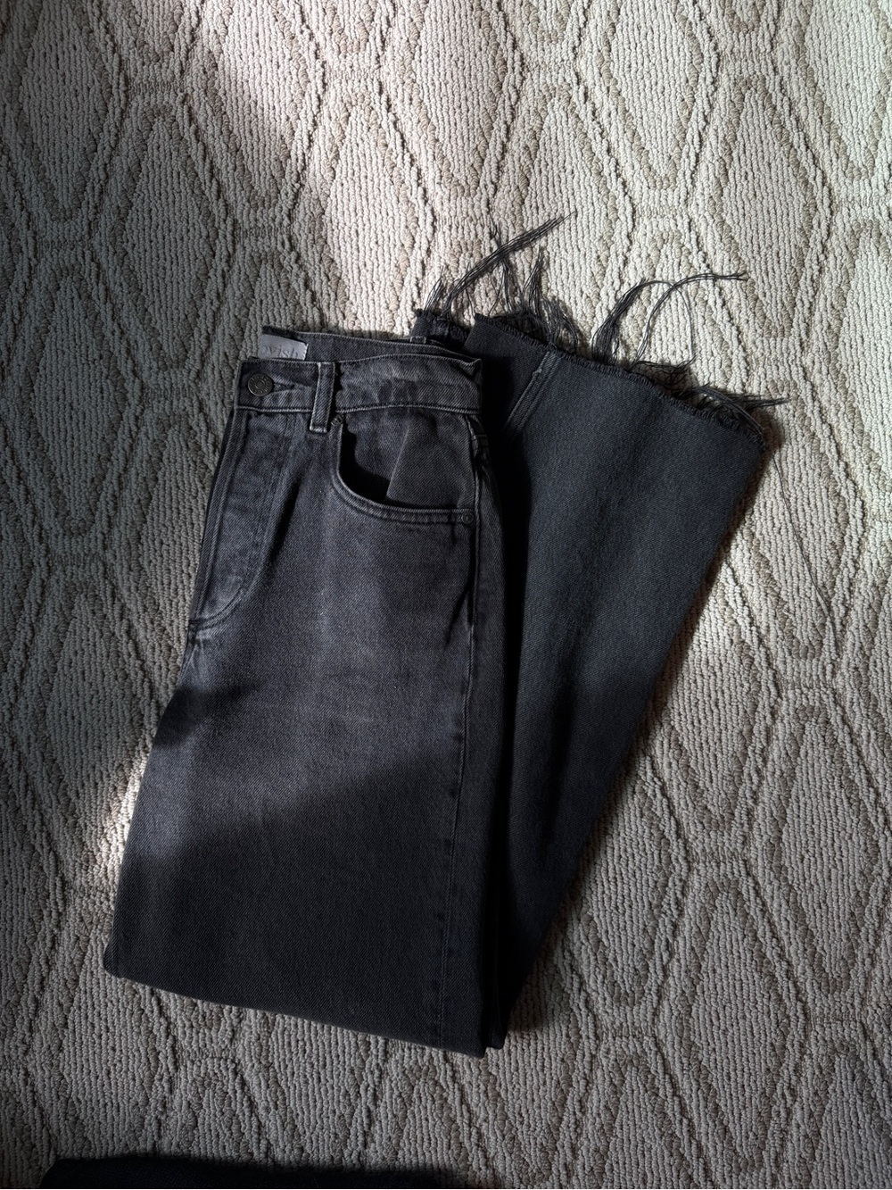 Boyish CHARLEY Black Wide Leg Jeans with Frayed Hem